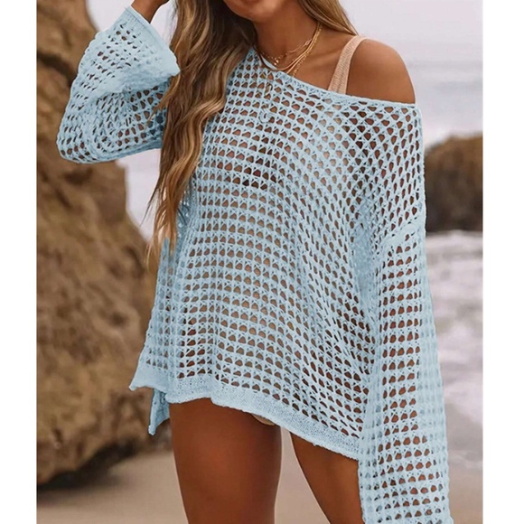 BellanBlue Other - Crochet Loose Fit Sheer Long sleeve Beach Cover up Top